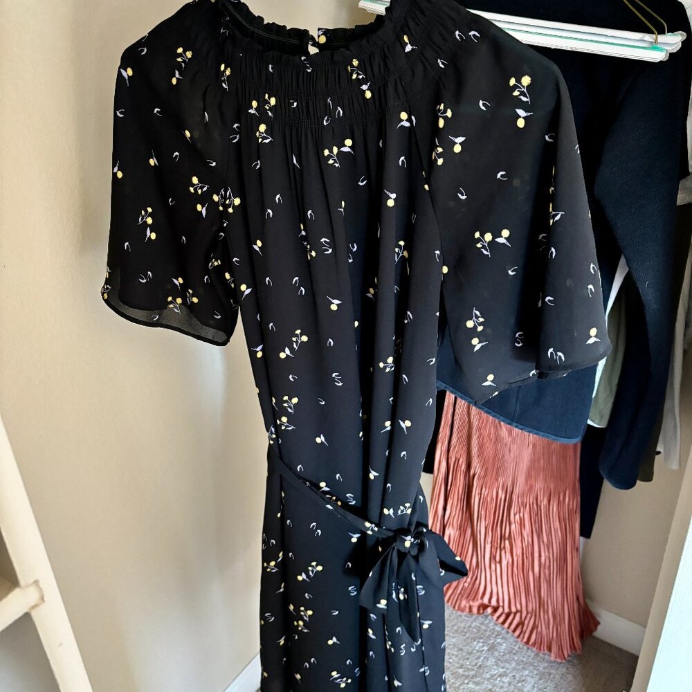 Ann Taylor Black Wrap Dress with Small Flower print